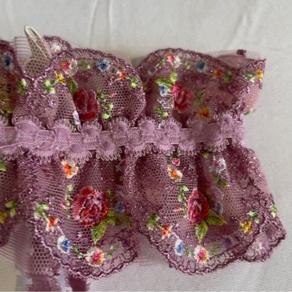 For Love & Lemons Daphne Garter Belt Purple New Floral Metallic Embroidery Large - Picture 6 of 11